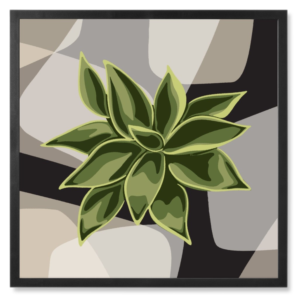 Modern Succulent - Green on Neutral Photo Tile, Black, Framed, 8x8, Green, Classic Green
