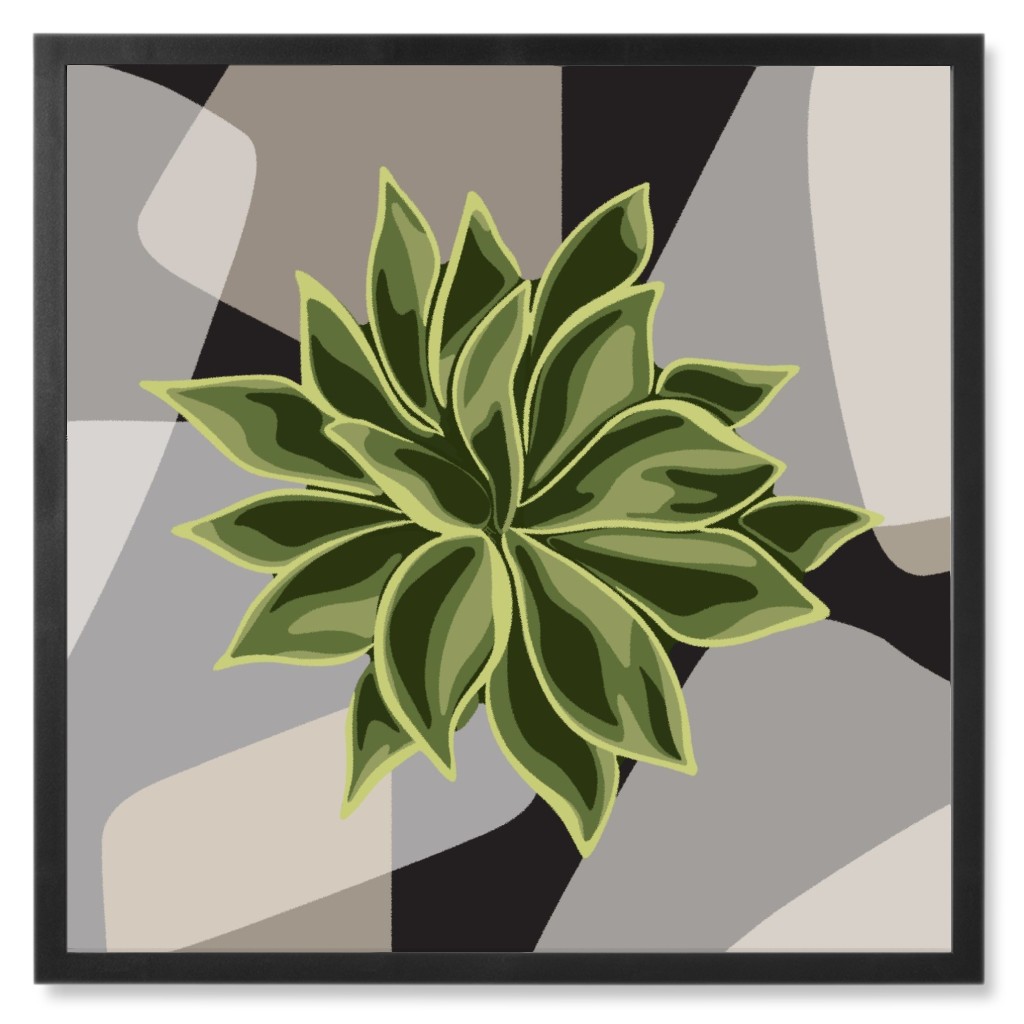Succulent Abstract - Green on Neutral Photo Tile, Black, Framed, 8x8, Green