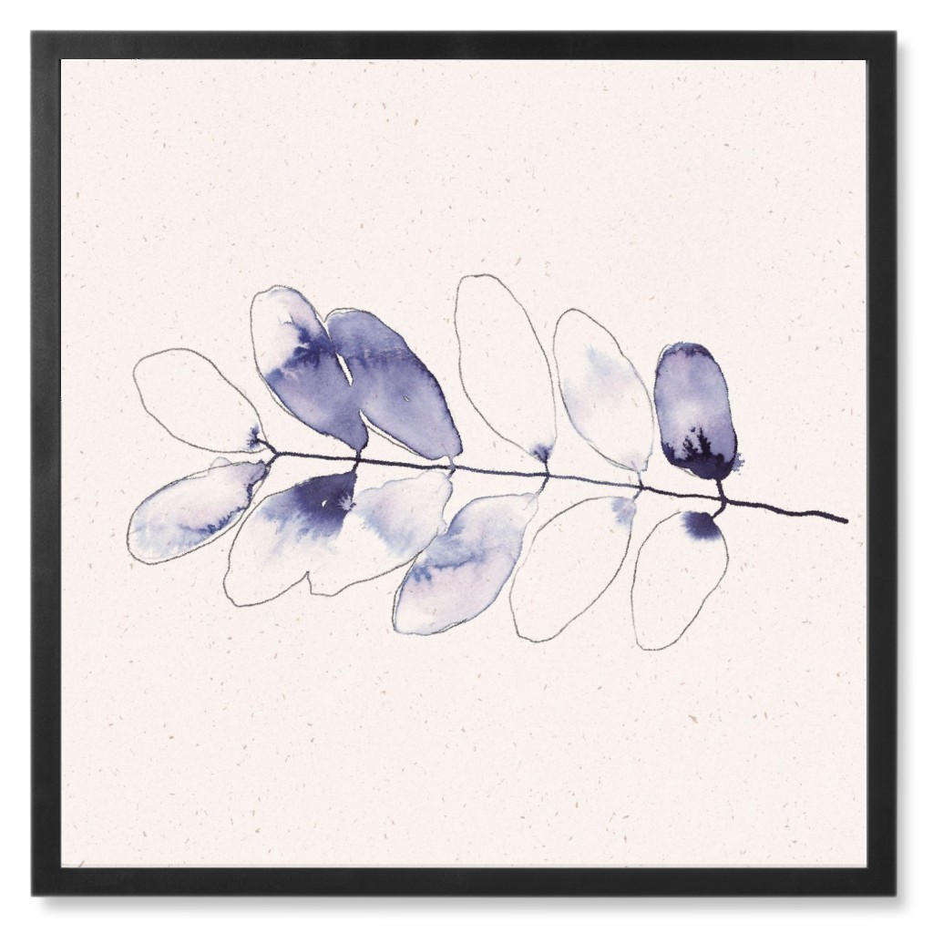 Watercolor Minimalist Compound Leaf - Indigo Photo Tile, Black, Framed, 8x8, Blue, True Blue