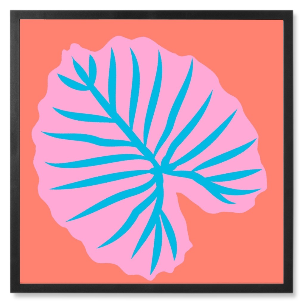 Bold Tropical Leaf - Red and Pink Photo Tile, Black, Framed, 8x8, Orange, Orange