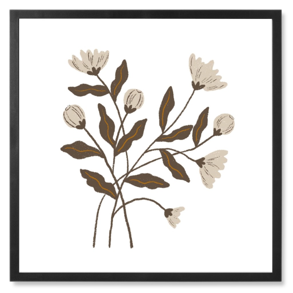 Wildflower Bouquet - White Photo Tile, Black, Framed, 8x8, Beige