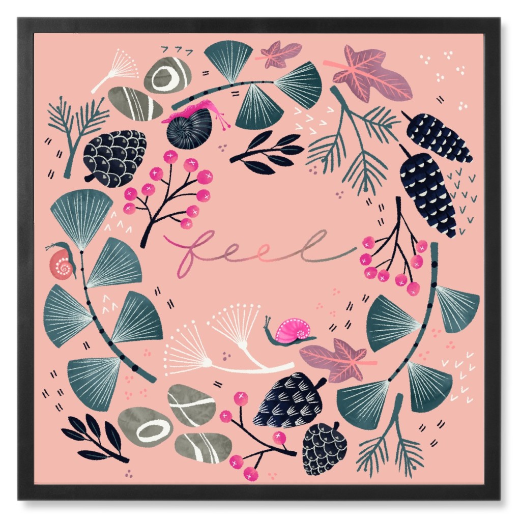Feel the Forest - Pink Photo Tile, Black, Framed, 8x8, Pink, Bright Pink