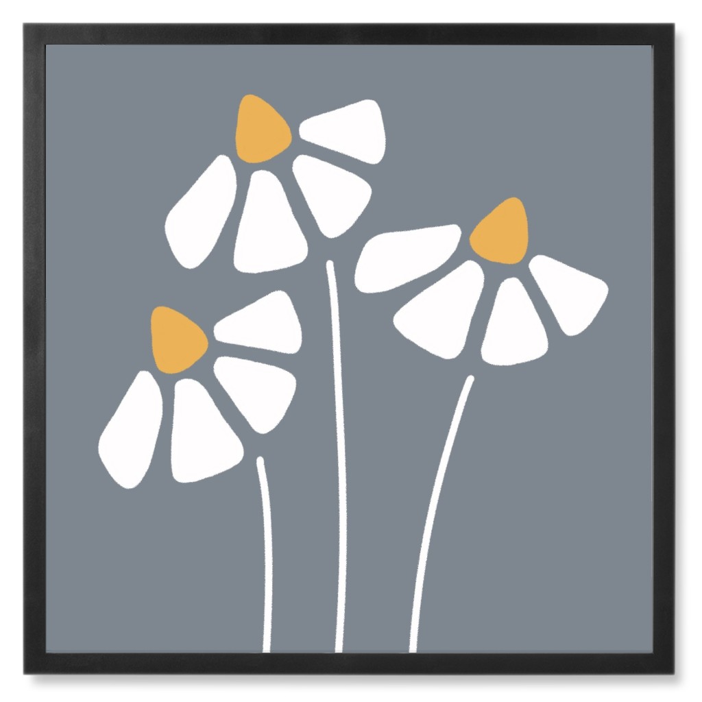 Tall Flowers - Gray Photo Tile, Black, Framed, 8x8, Gray