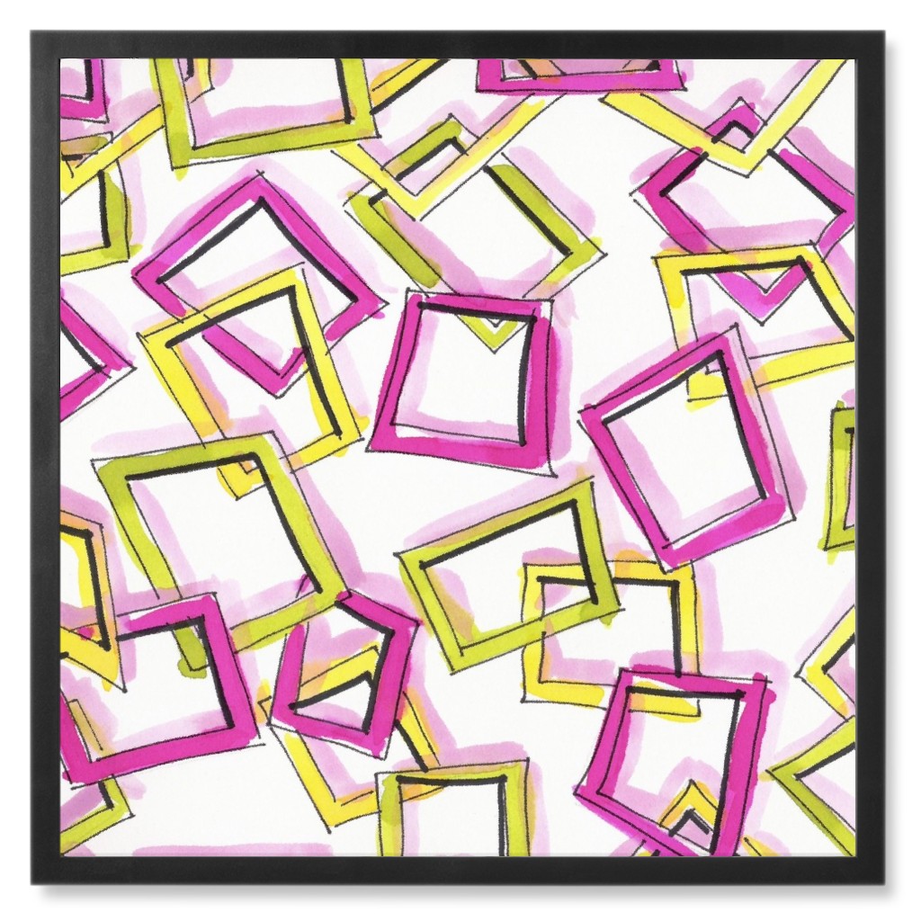 Going Outside the Box - Yellow and Pink Photo Tile, Black, Framed, 8x8, Purple, Purple