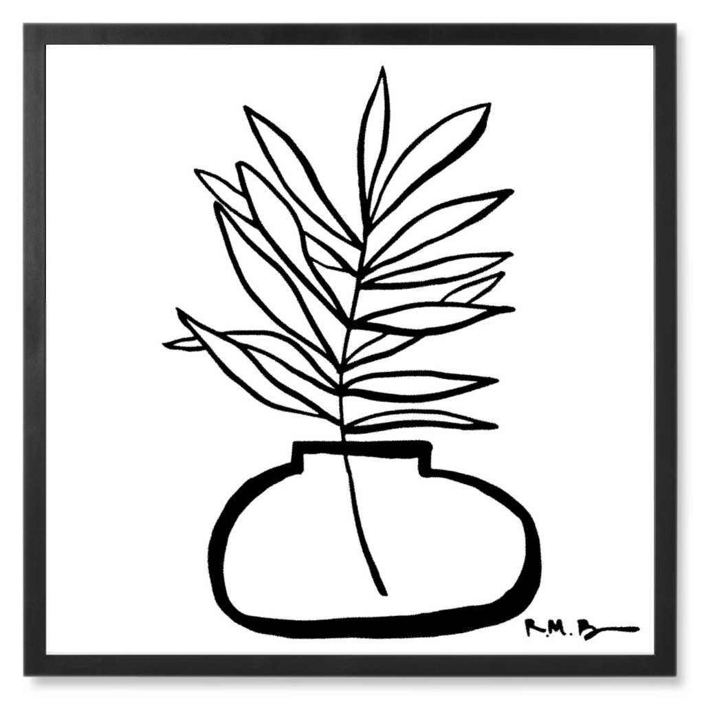 Houseplant Line Art - Neutral Photo Tile, Black, Framed, 8x8, White