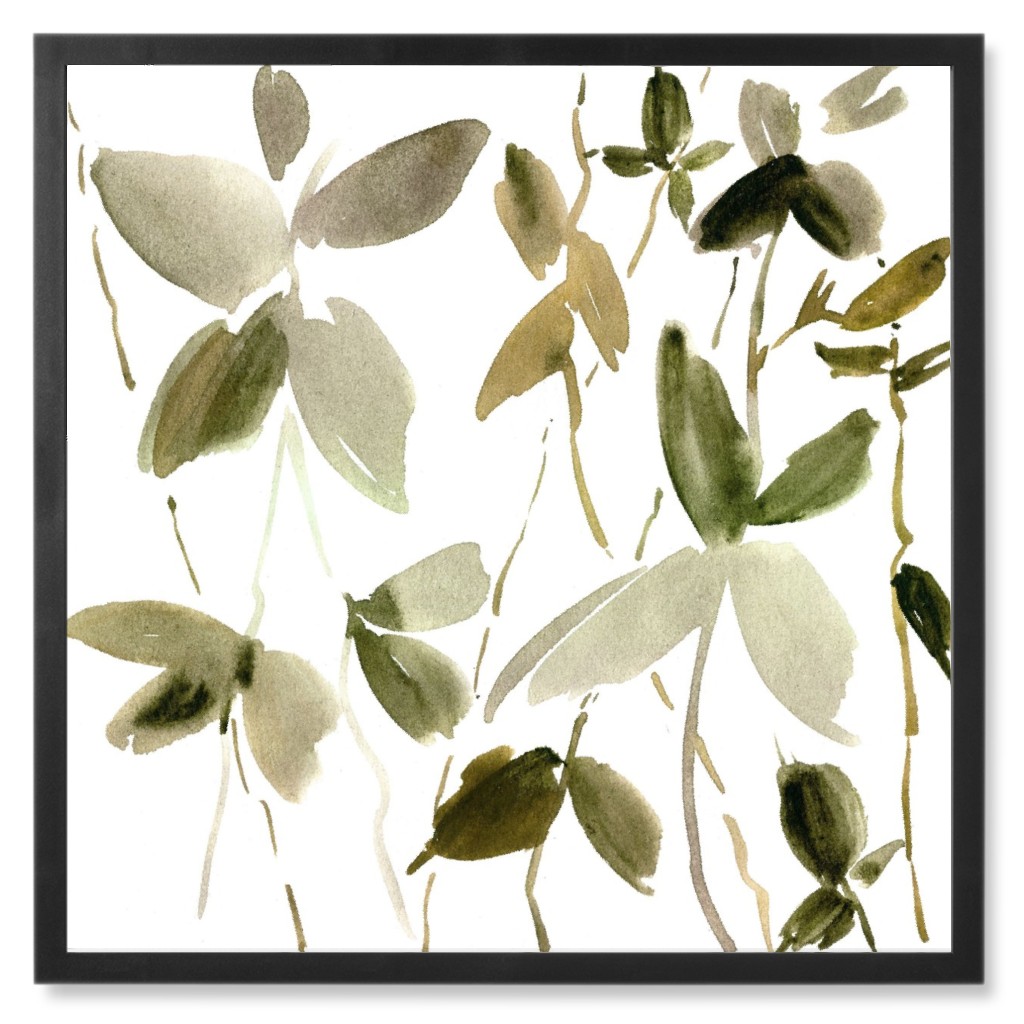 Watercolor Floral and Greenery Photo Tile, Black, Framed, 8x8, Brown