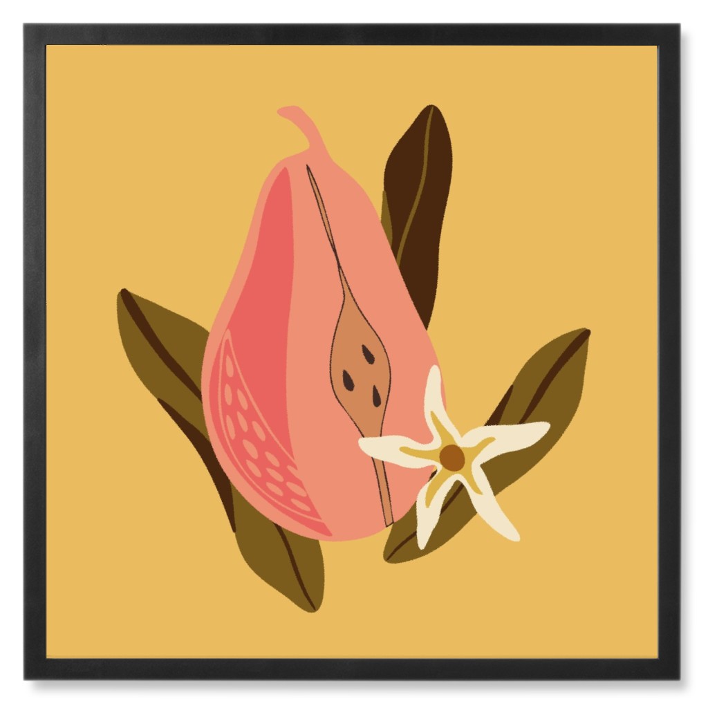 Pear - Yellow Photo Tile, Black, Framed, 8x8, Yellow, Classic Yellow