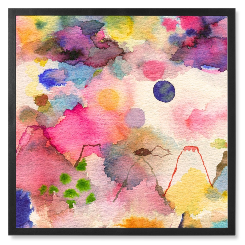 Landscape Mountains Watercolor - Multi Photo Tile, Black, Framed, 8x8, Multicolor