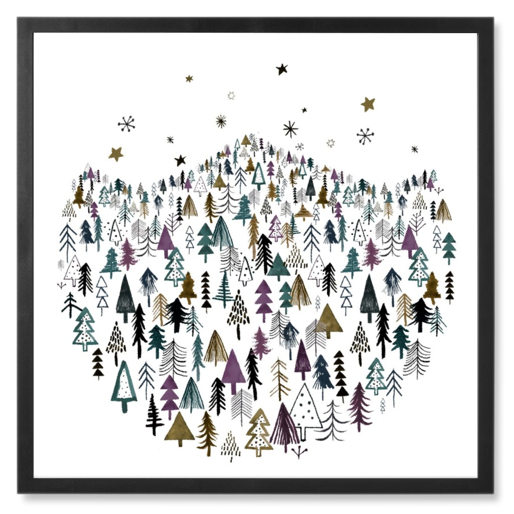 Mountain Forest Trees Photo Tile, Black, Framed, 8x8, Blue
