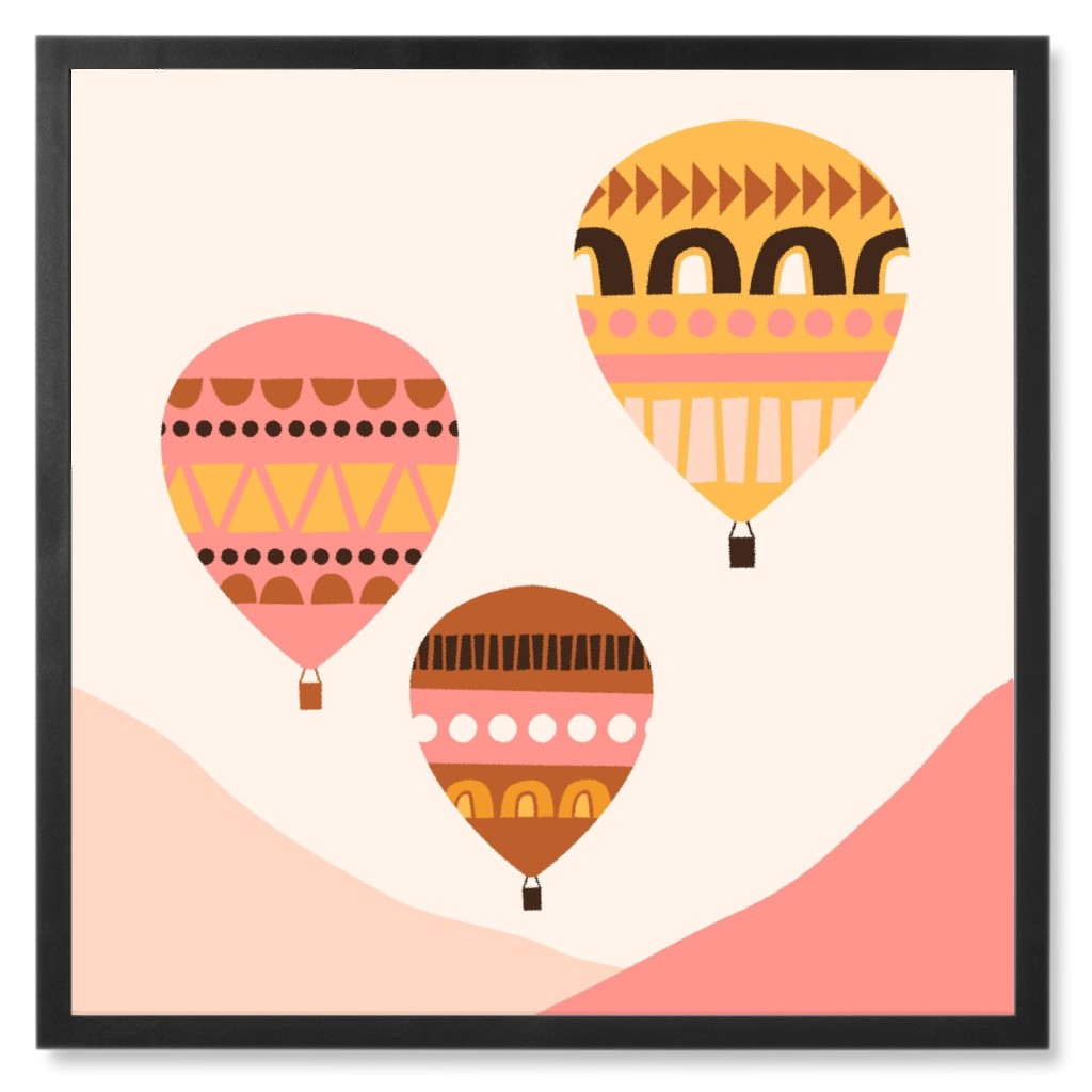Balloon Ride - Pink Photo Tile, Black, Framed, 8x8, Pink, Bright Pink