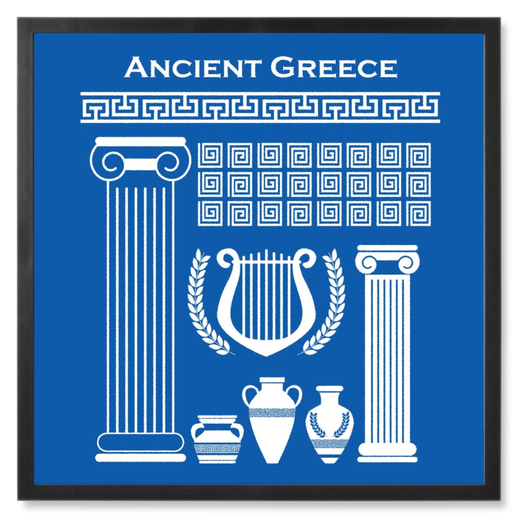 Ancient Greece - Blue Photo Tile, Black, Framed, 8x8, Blue