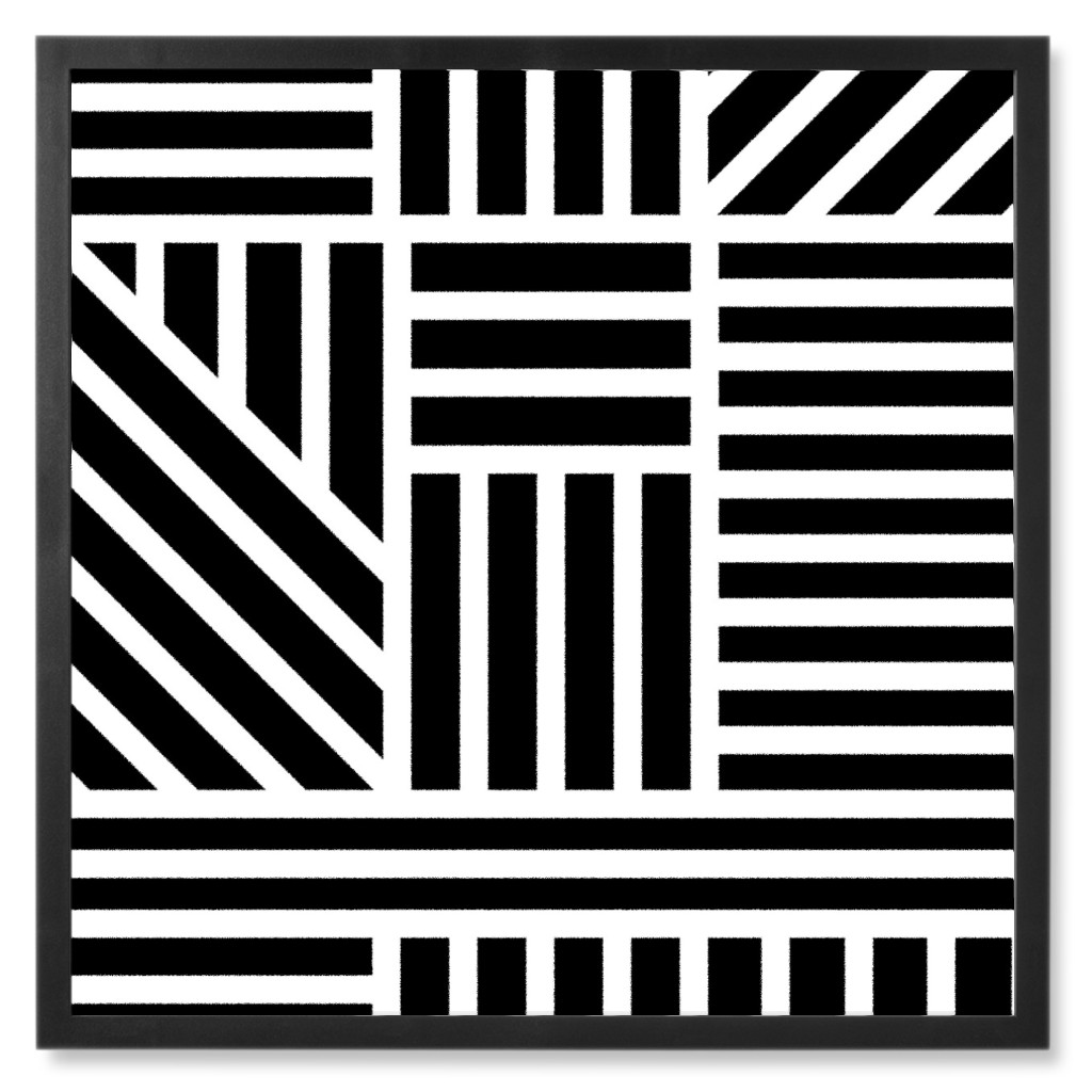 Geometric Lines - Black and White Photo Tile, Black, Framed, 8x8, Black