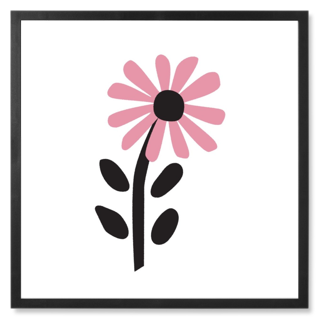 Fun Flower - Pink Photo Tile, Black, Framed, 8x8, Pink, Bright Pink