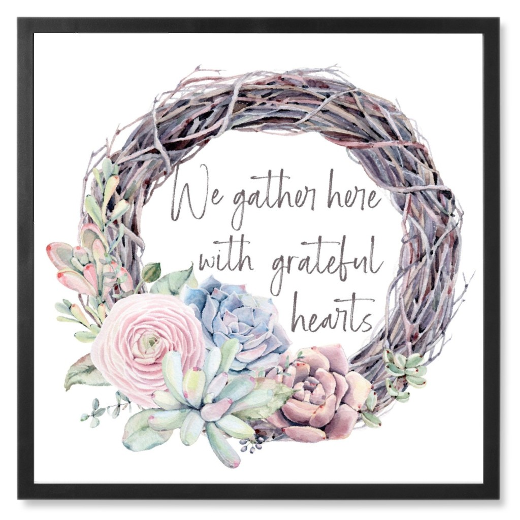 Gather Here With Grateful Hearts Succulents - Multi Photo Tile, Black, Framed, 8x8, Gray, Gray