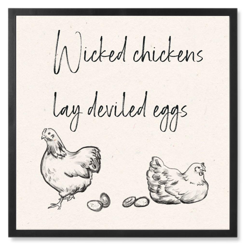Wicked Chickens - Beige and Black Photo Tile, Black, Framed, 8x8, Beige