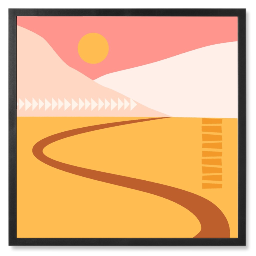 Country Road - Orange and Pink Photo Tile, Black, Framed, 8x8, Orange
