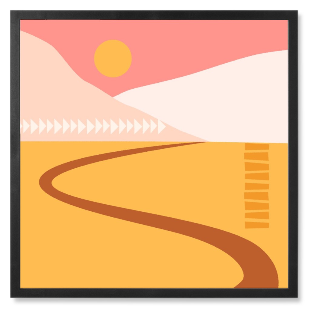 Country Road - Orange and Pink Photo Tile, Black, Framed, 8x8, Orange, Orange