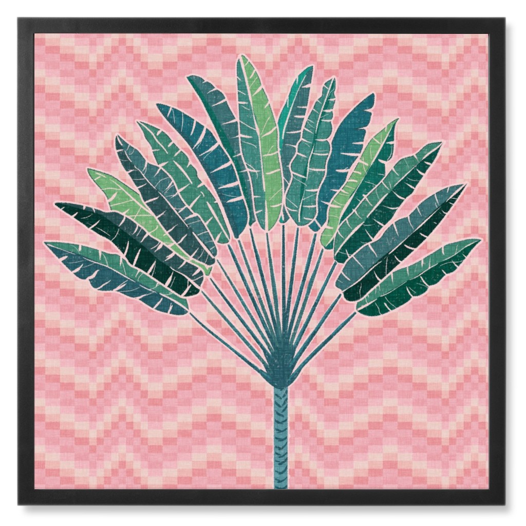 Mid-Century Palm - Pink Photo Tile, Black, Framed, 8x8, Pink