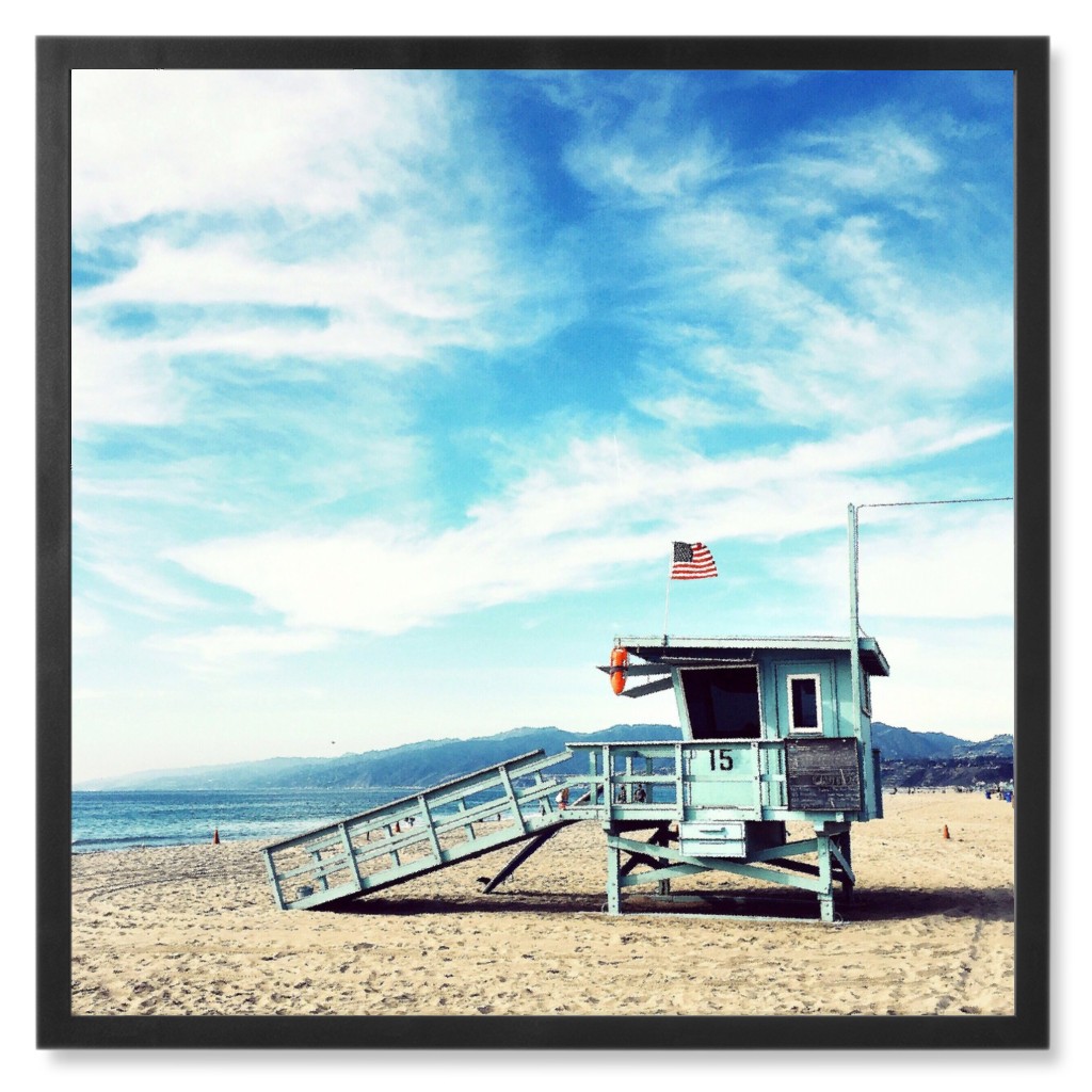 Post on the Beach Photo Tile, Black, Framed, 8x8, Blue, True Blue