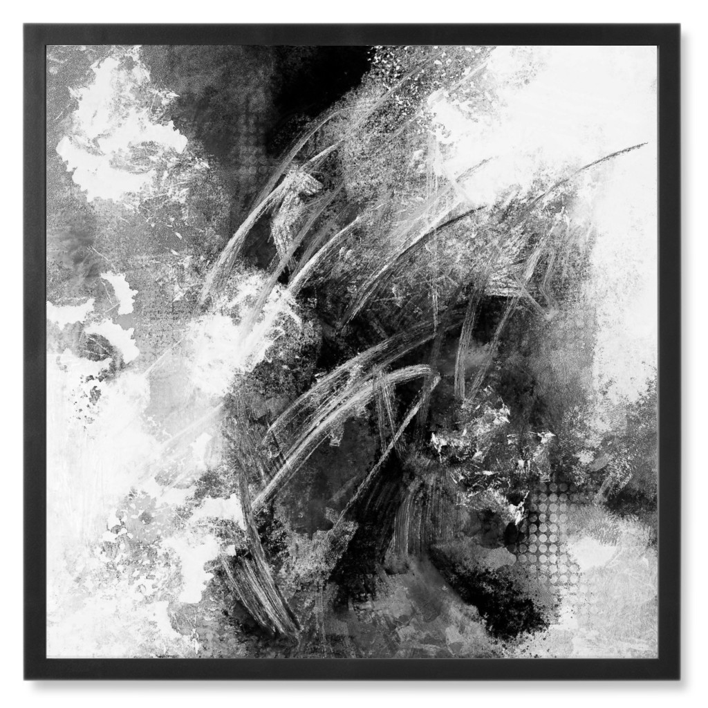 Sponge Paint Black and White Photo Tile, Black, Framed, 8x8, Black, Black