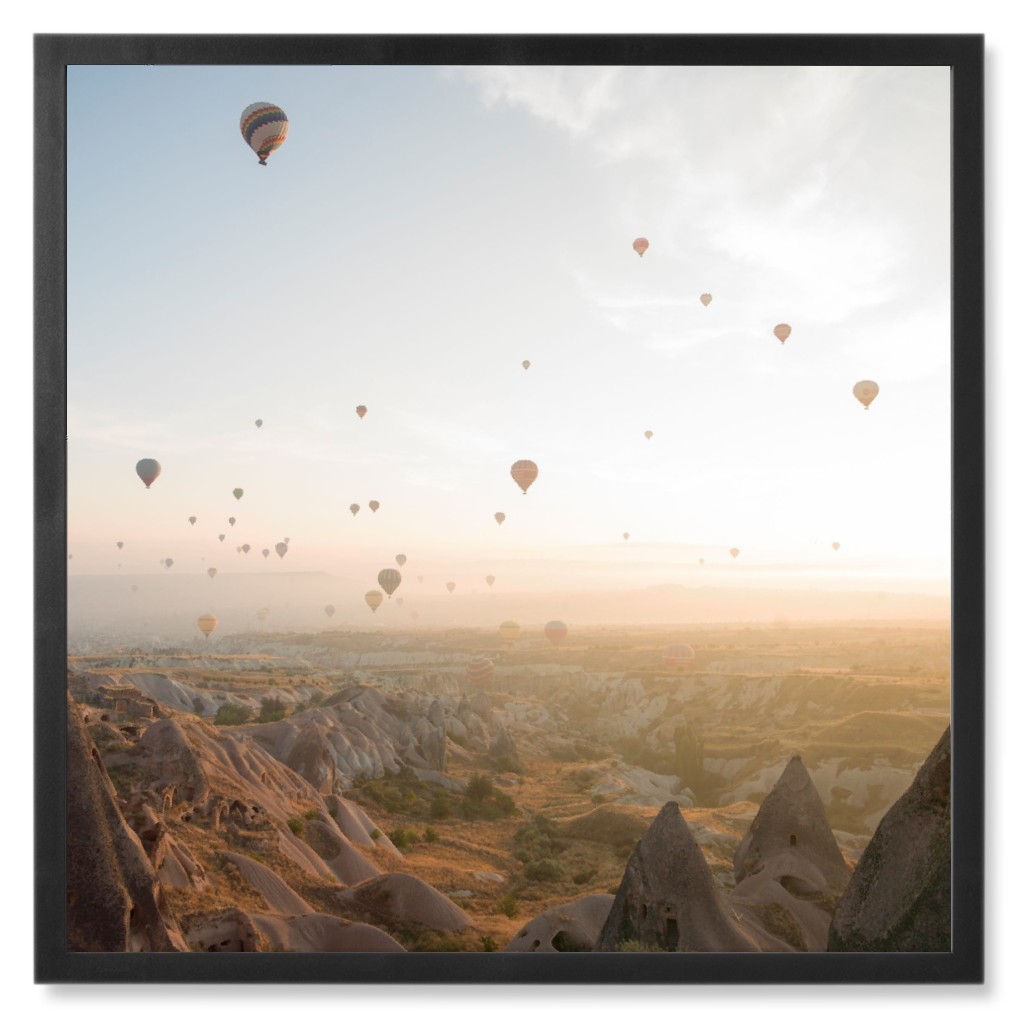 Hot Air Balloons Photo Tile, Black, Framed, 8x8, Multicolor