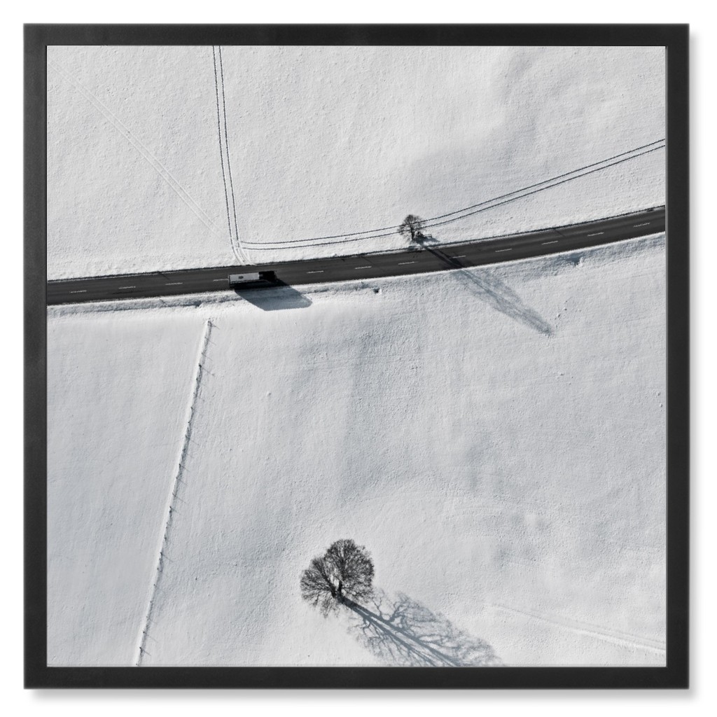 Winter Road Photo Tile, Black, Framed, 8x8, White, White