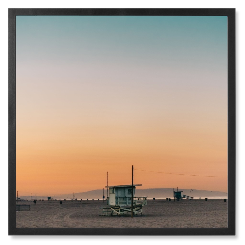 Lifeguard Stands At Sunset Photo Tile, Black, Framed, 8x8, Multicolor
