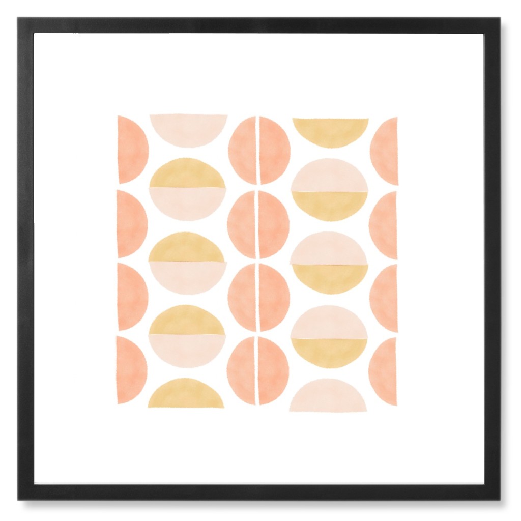Block Print Organic Circles - Neutral Photo Tile, Black, Framed, 8x8, Multicolor