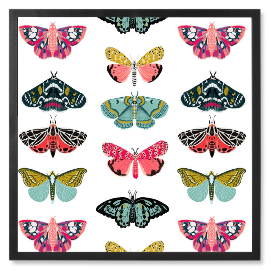Moths and Butterflies Spring Garden - Light Photo Tile, Black, Framed, 8x8, Multicolor