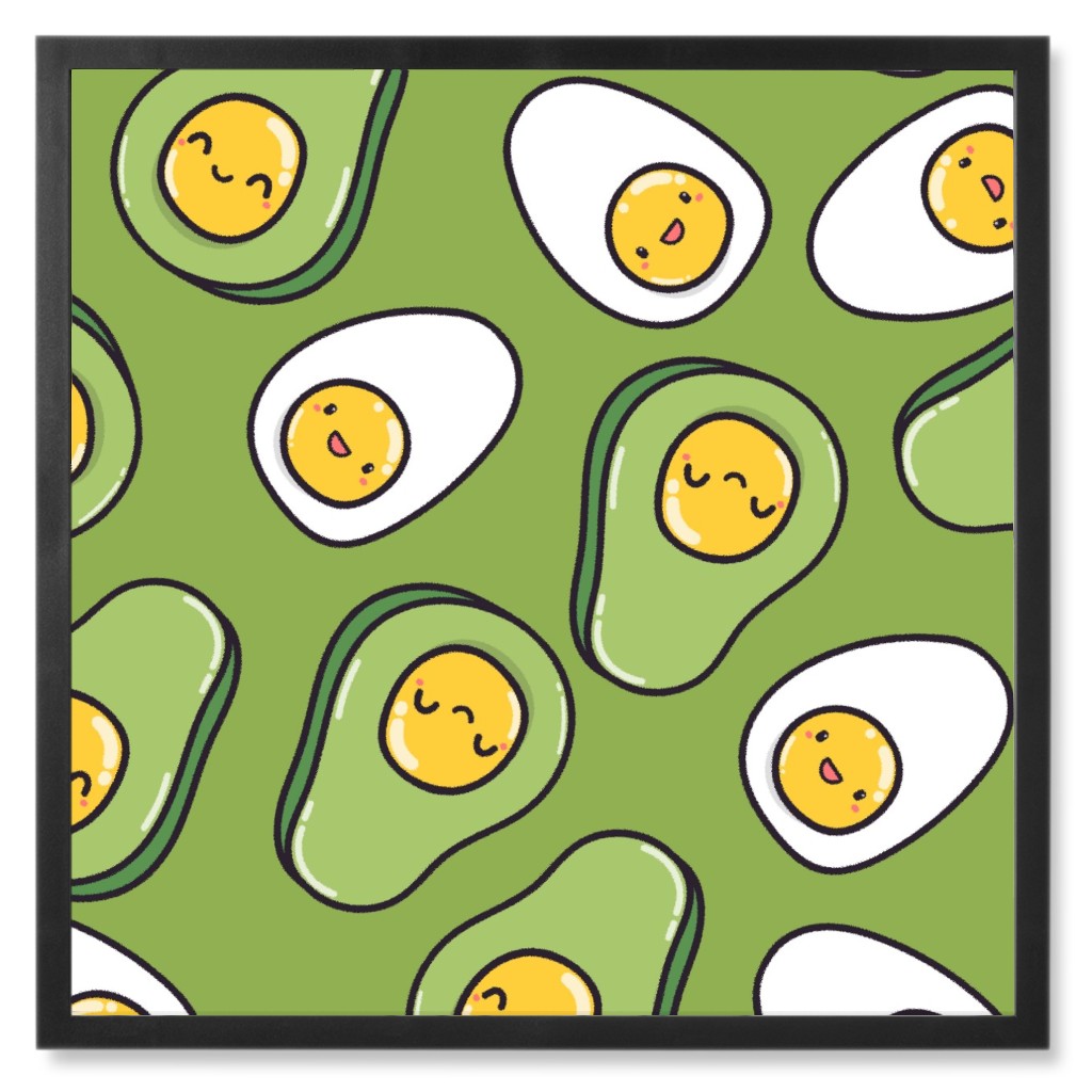 Cute Egg and Avocado - Green Photo Tile, Black, Framed, 8x8, Green, Classic Green