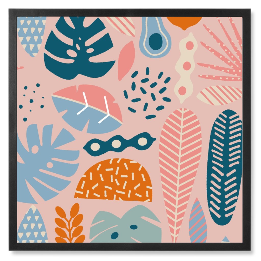 Retro Tropical Pattern Photo Tile, Black, Framed, 8x8, Multicolor, Alpaca