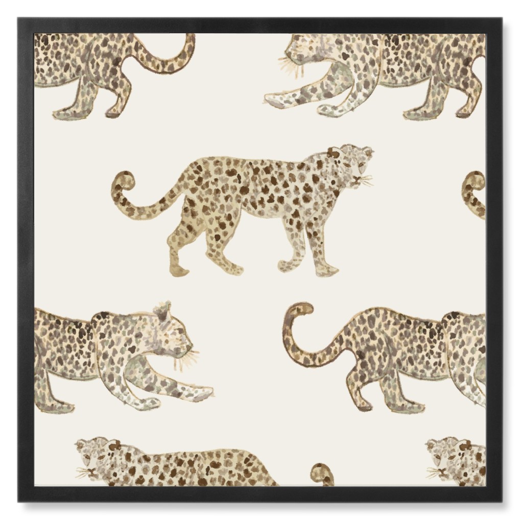 Leopard Parade Photo Tile, Black, Framed, 8x8, Beige, Antique White