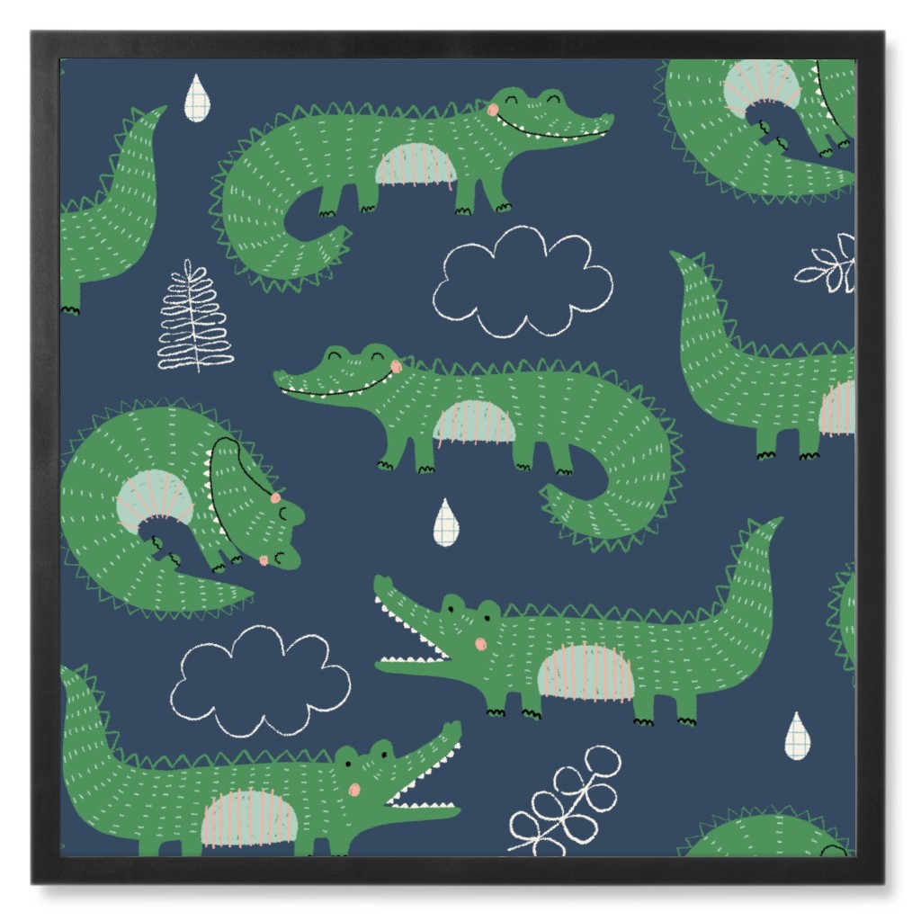 Cute Alligators - Green Photo Tile, Black, Framed, 8x8, Green, Classic Green