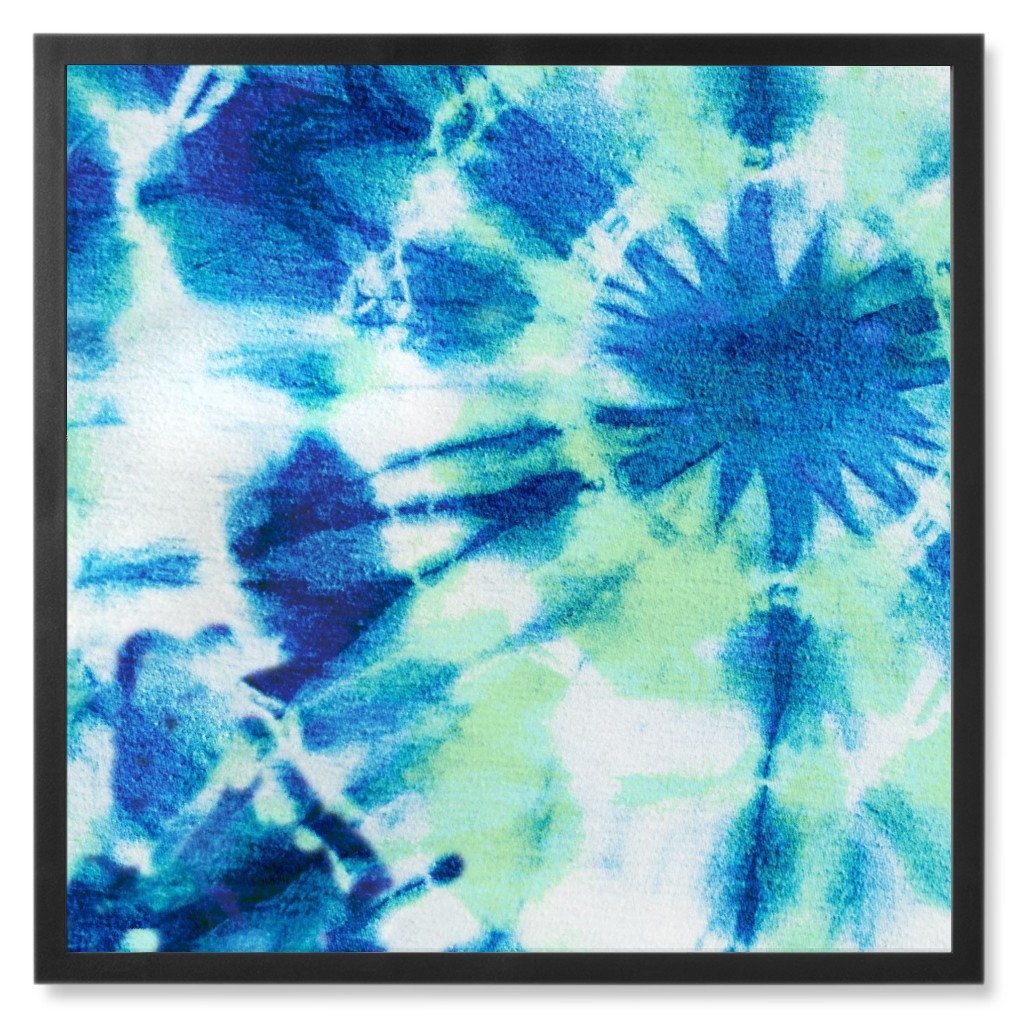 Tie Dye Ink Splat Indigo and Green Photo Tile, Black, Framed, 8x8, Blue, True Blue
