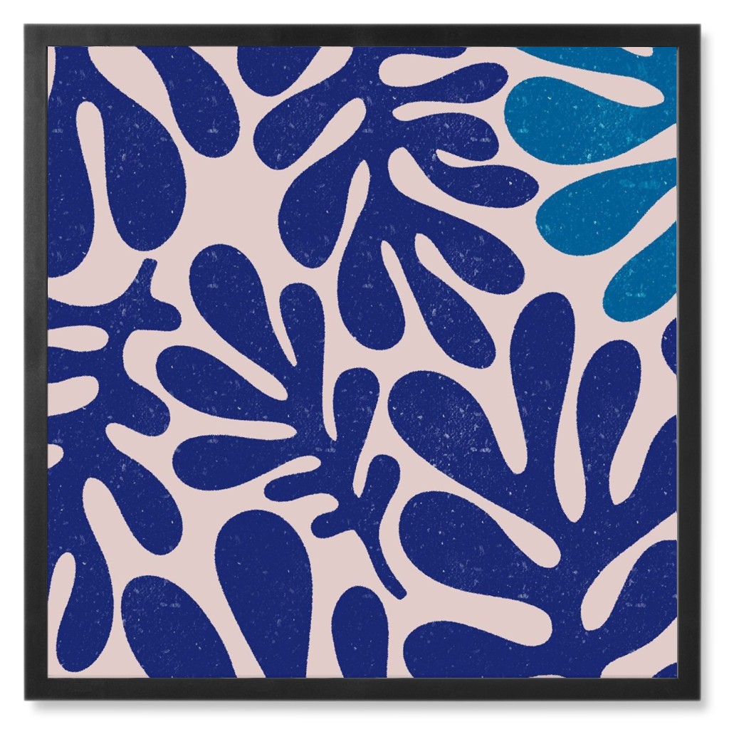 Organic Leaves - Blue Photo Tile, Black, Framed, 8x8, Blue