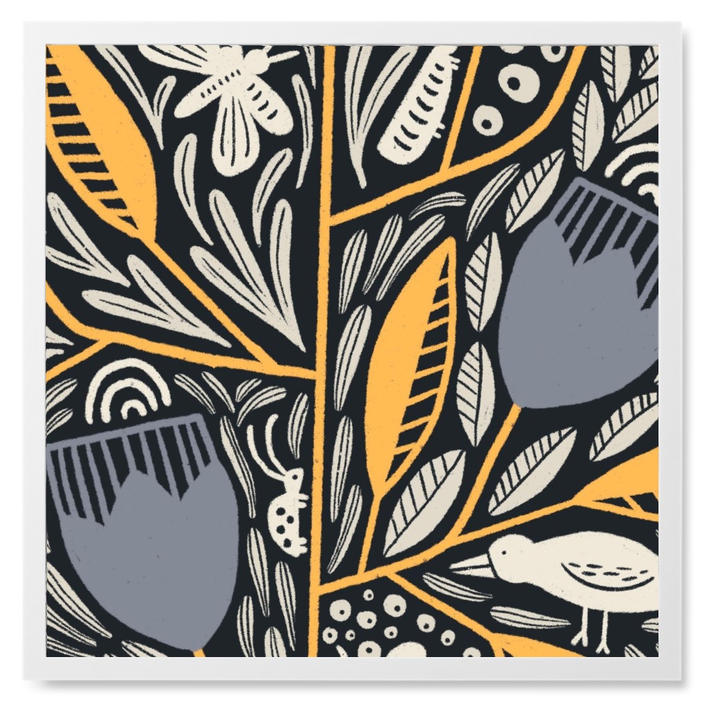 Penelope Floral - Blue and Yellow Photo Tile, White, Framed, 8x8, Blue, True Blue