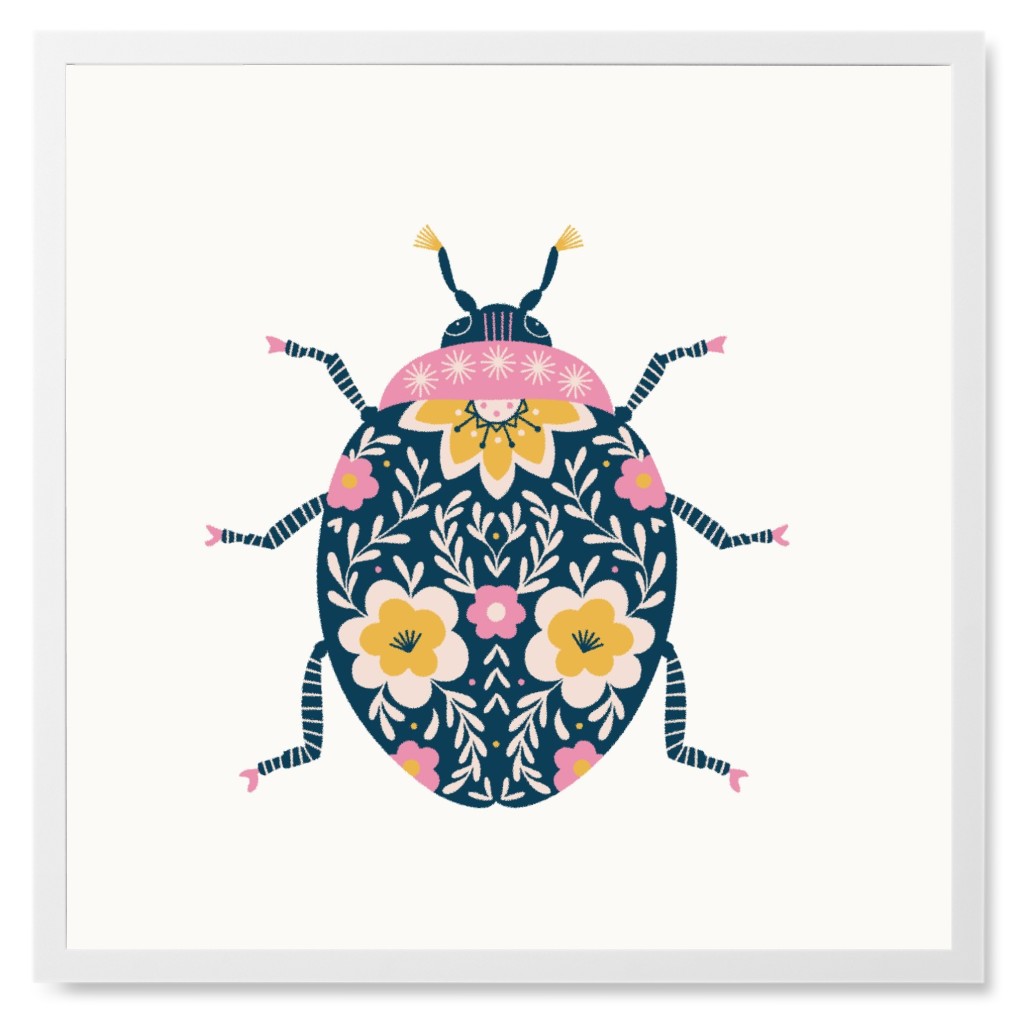 Floral Ladybug - Multi Photo Tile, White, Framed, 8x8, Multicolor