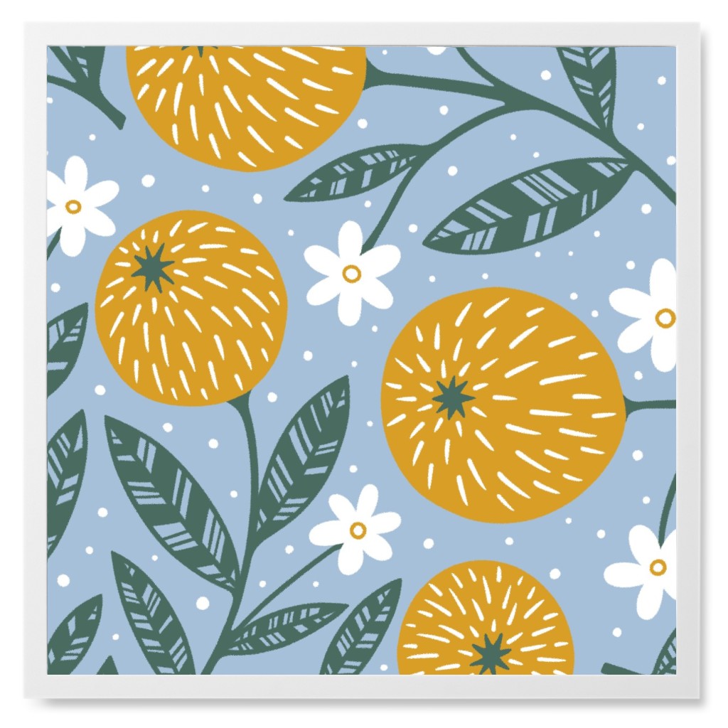 Orange Trees - Blue Photo Tile, White, Framed, 8x8, Blue, True Blue