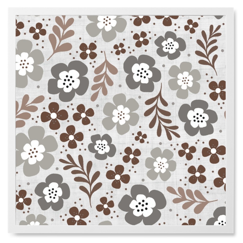 Boho Fun Flowers - Neutral Photo Tile, White, Framed, 8x8, Gray