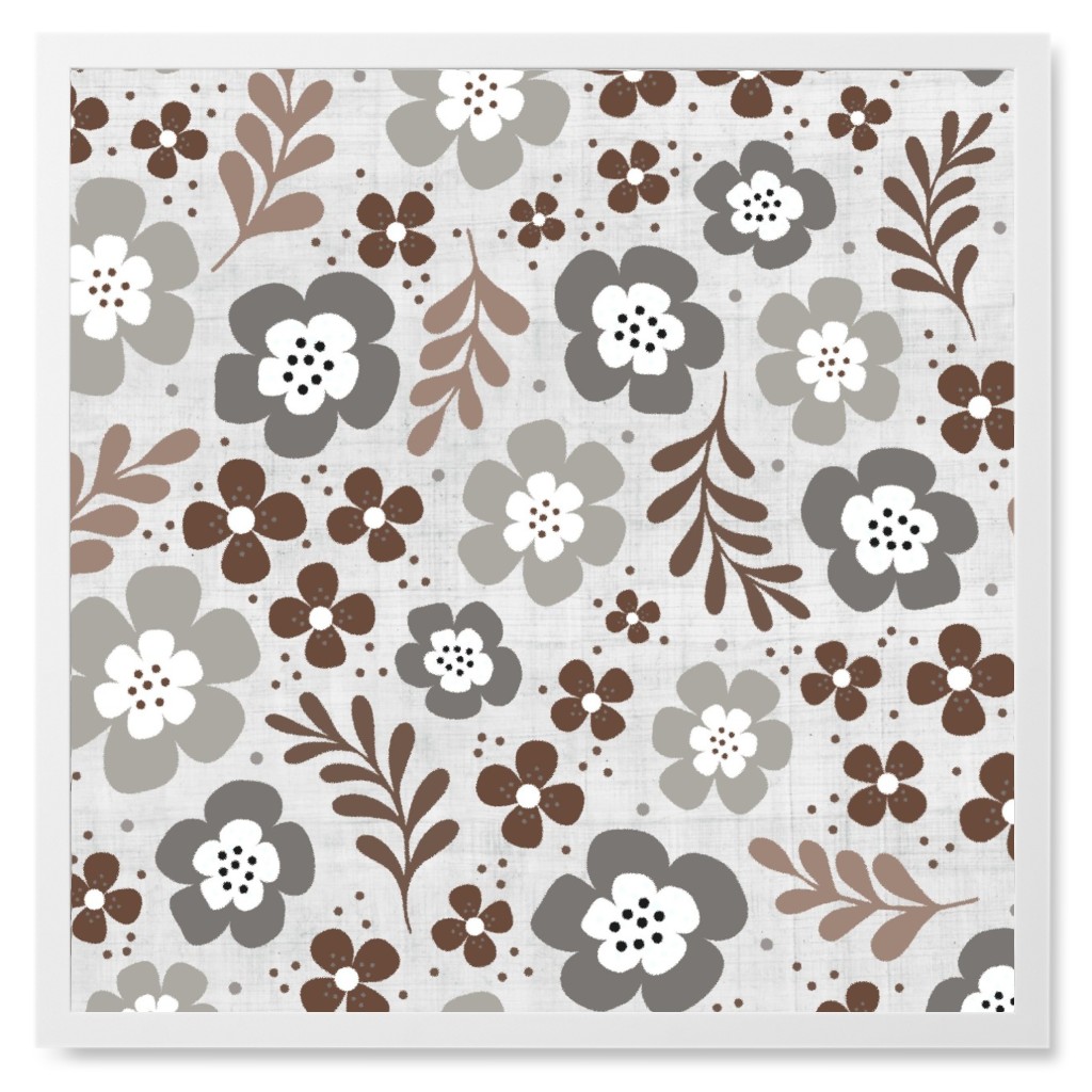 Boho Fun Flowers - Neutral Photo Tile, White, Framed, 8x8, Gray, Gray