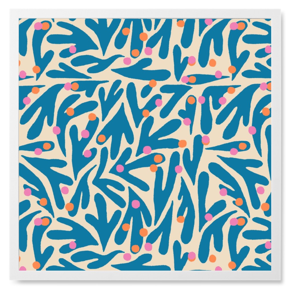 Funky Flora - Blue and White Photo Tile, White, Framed, 8x8, Blue