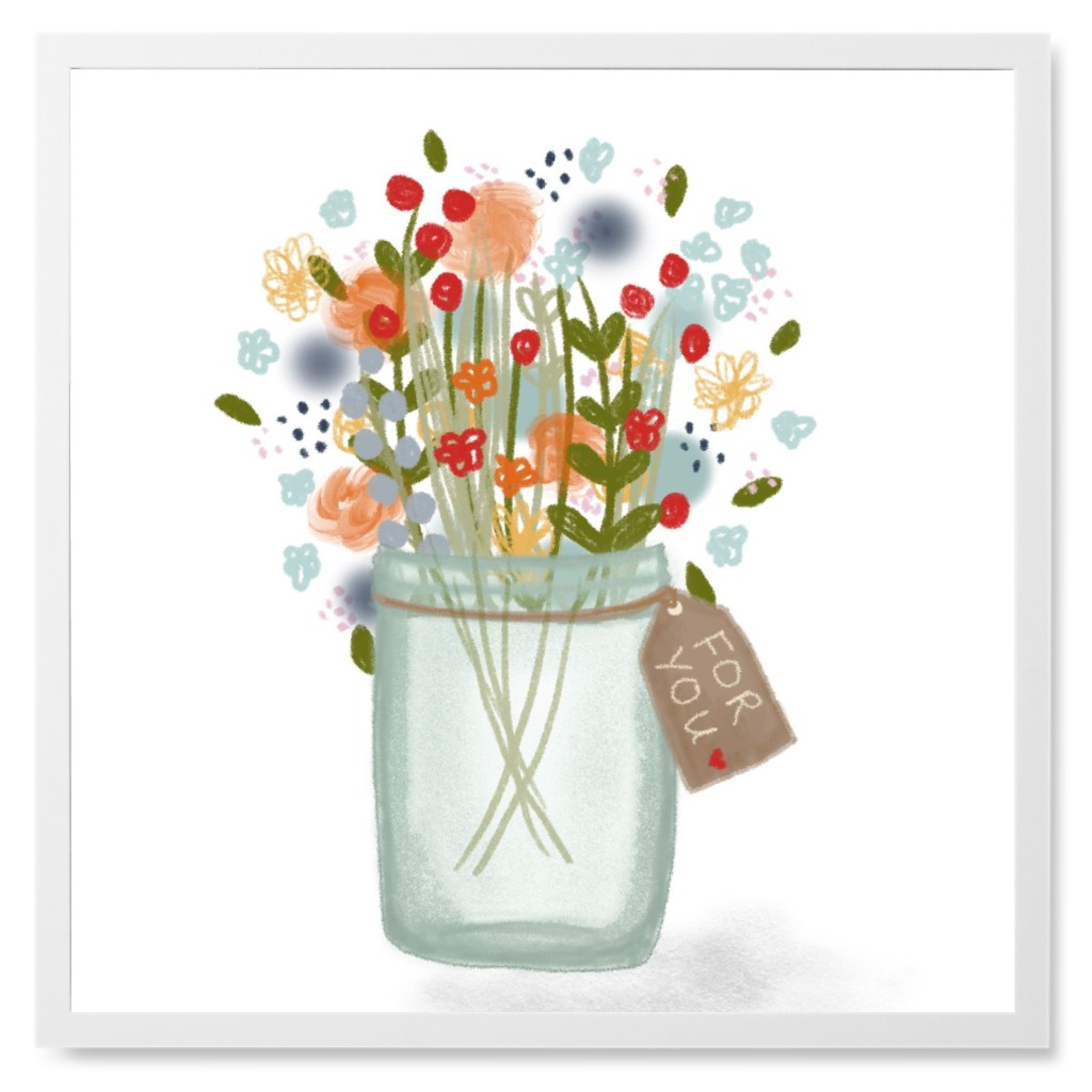 Flowers in a Jar - Multi Photo Tile, White, Framed, 8x8, Multicolor