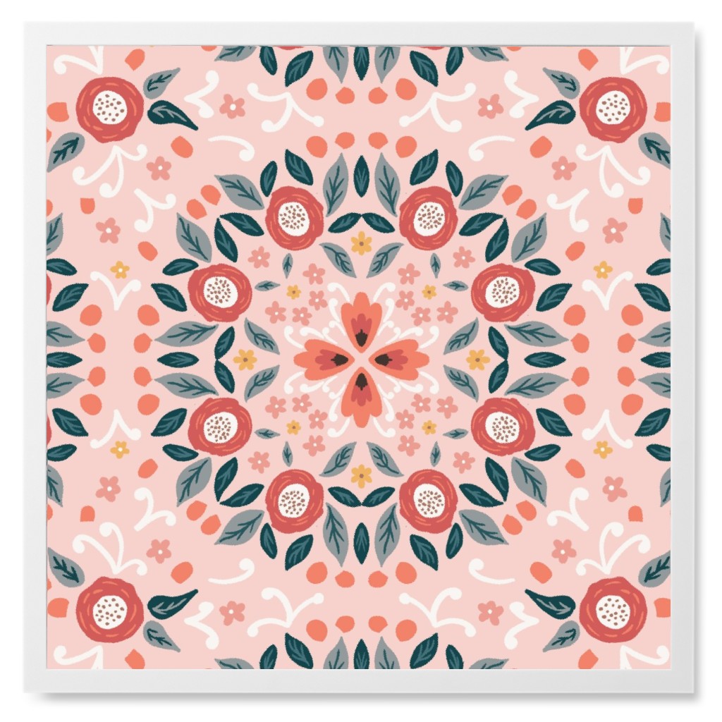 Floral Burst - Pink Photo Tile, White, Framed, 8x8, Pink, Bright Pink