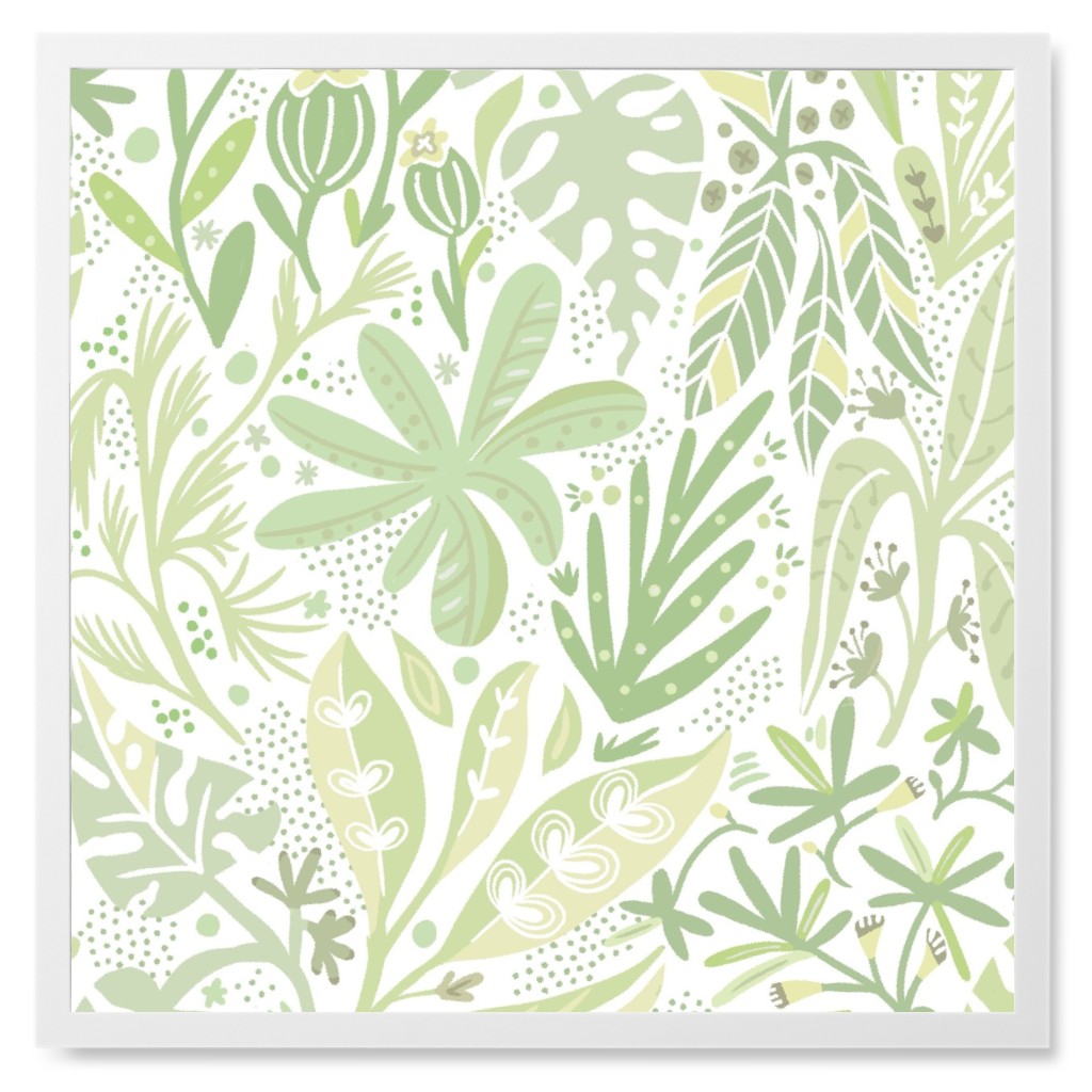 Botanical Leaves Photo Tile, White, Framed, 8x8, Green, Sage