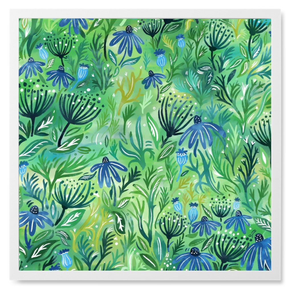 Wild Grasses & Flowers Photo Tile, White, Framed, 8x8, Green, Leaf