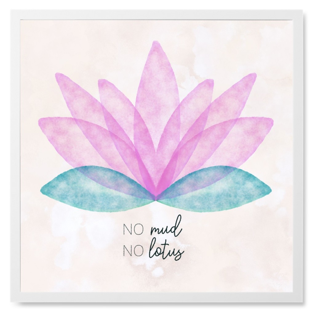 No Mud, No Lotus - Pink Photo Tile, White, Framed, 8x8, Pink