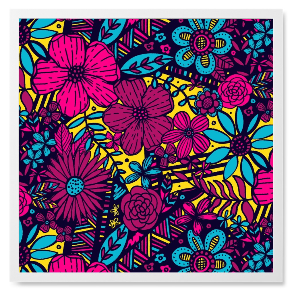 Floral Frenzy - Pink & Blue Photo Tile, White, Framed, 8x8, Multicolor
