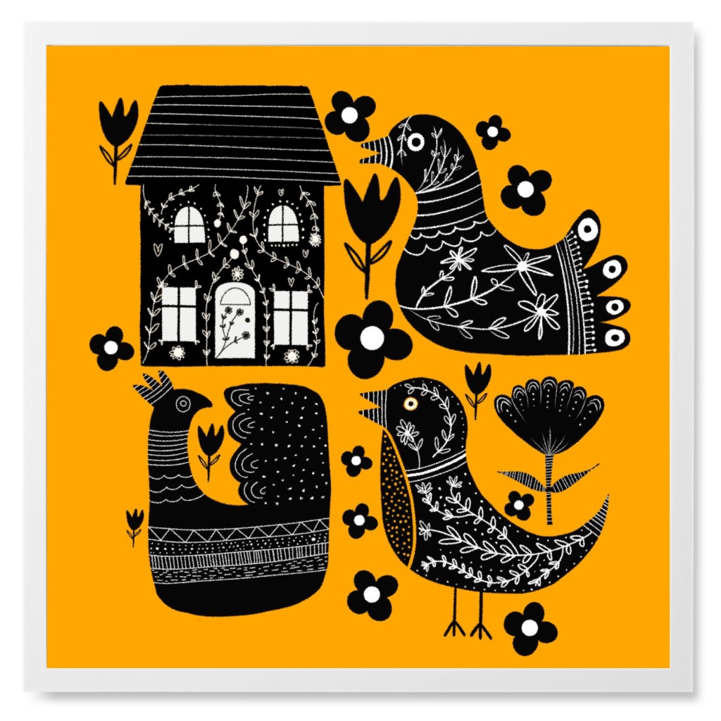 Max Folk Photo Tile, White, Framed, 8x8, Orange