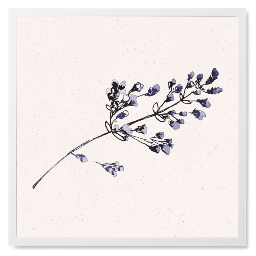 Watercolor Minimalist Dried Flower - Indigo Photo Tile, White, Framed, 8x8, Blue