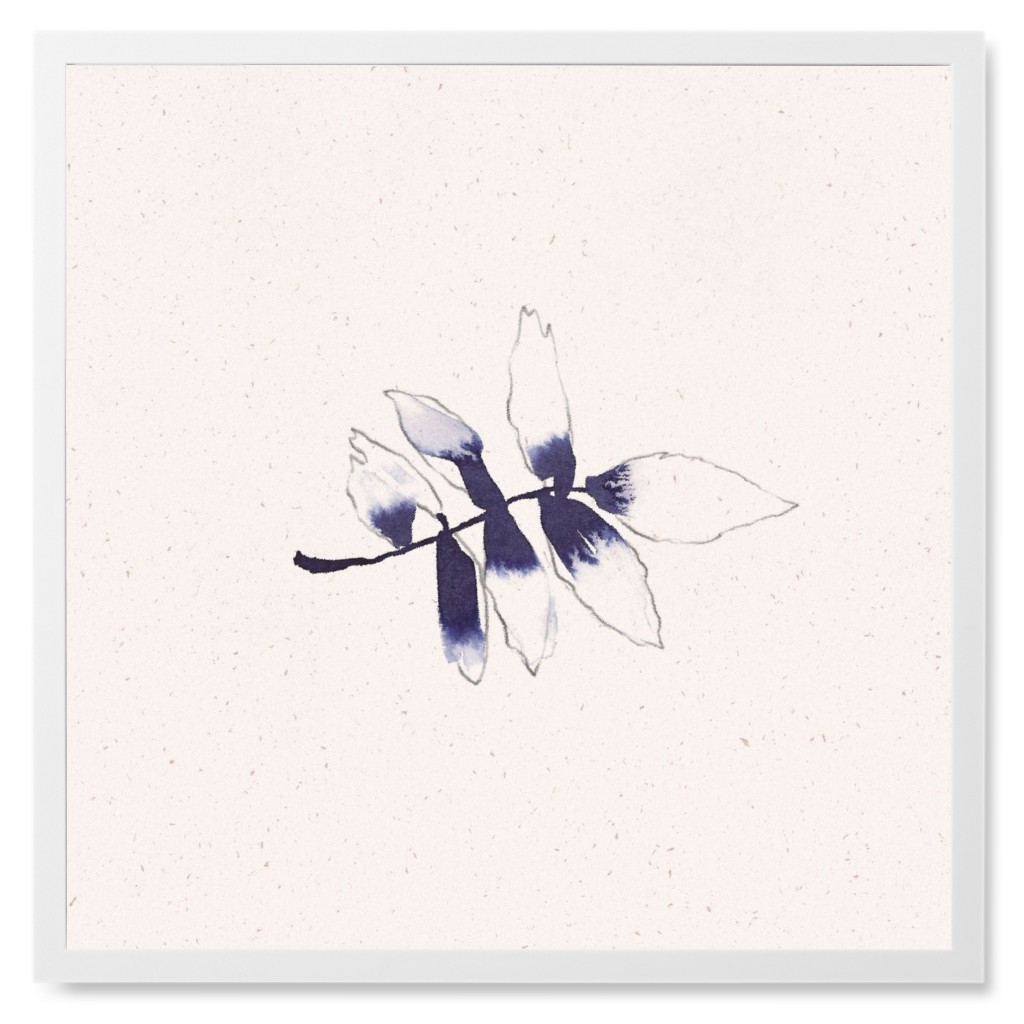 Watercolor Delicate Leaves - Indigo Photo Tile, White, Framed, 8x8, Blue